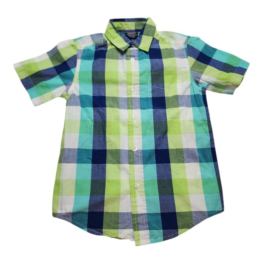 Wrangler Plaid‎ Short Sleeve Button Down Shirt size Small (6-7) Green/Blue